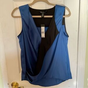 Vince Camuto Blue and Black Drape Blouse